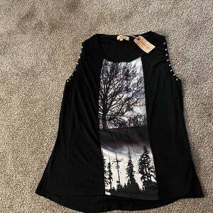 Beulah Black Tank Top with Tree Silhouette
